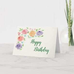 Carte d'anniversaire des fleurs d'aquarelle