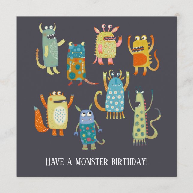 Carte d'anniversaire des mignons monstres (Devant)