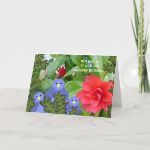 Carte d'anniversaire des oiseaux et fleurs bleus