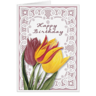 Carte d'anniversaire des tulipes et dentelles