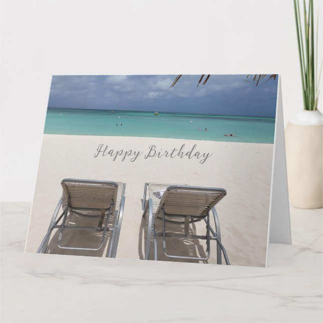 Carte d'anniversaire détente plage bleue et sable  (Devant)