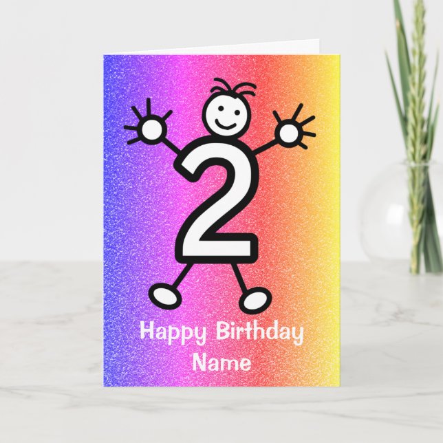 Carte d'anniversaire deux ans pour enfants heureux (Devant)