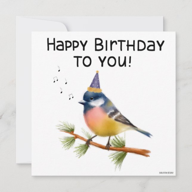 Carte d'anniversaire d'oiseaux peinte à la main (Devant)