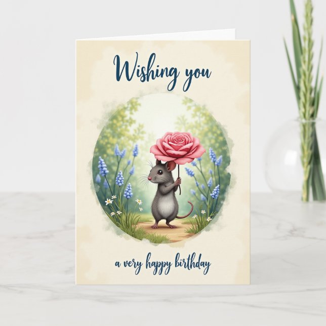 Carte d'anniversaire douce créature Rose (Devant)