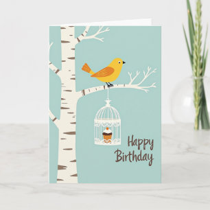 Carte d'anniversaire douce Oiseau Jaune