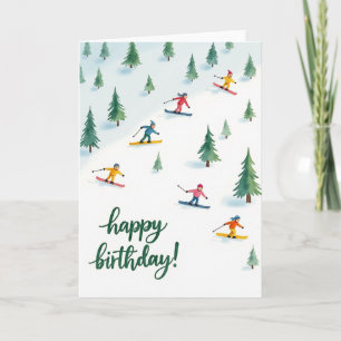 Carte d'anniversaire douce pour skieurs