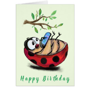 Carte d'anniversaire drôle avec Happy Ladybug