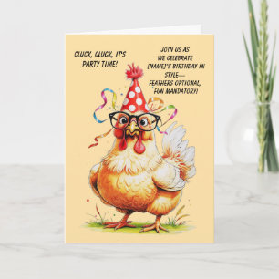 Carte d'anniversaire drôle avec un poulet élégant