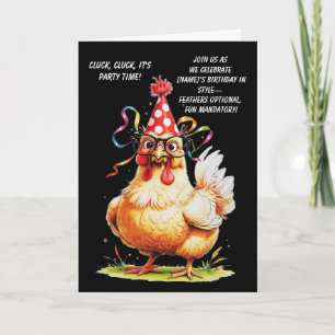 Carte d'anniversaire drôle avec un poulet élégant