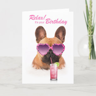 Carte d'anniversaire drôle bouledogue français chi