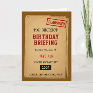 Carte d'anniversaire drôle de briefing classifié d