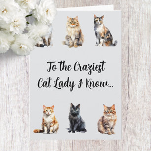 Carte d'anniversaire drôle de dame aux chats folle