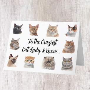 Carte d'anniversaire drôle de Dame Folle de Chat