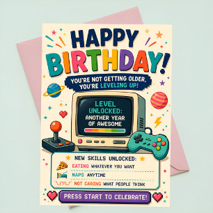 Carte d'anniversaire drôle de joueur Rétro Arcade