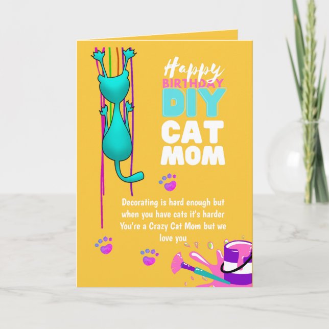 Carte d'anniversaire drôle de MAMAN CHAT fait mais (Devant)