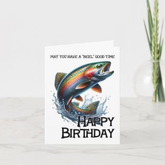Carte d'anniversaire drôle de pêcheur avec Truite