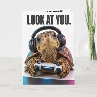 Carte d'anniversaire drôle de tortue de gamer | Ho