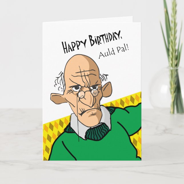Carte d'anniversaire drôle en écossais, Homme âgé (Devant)