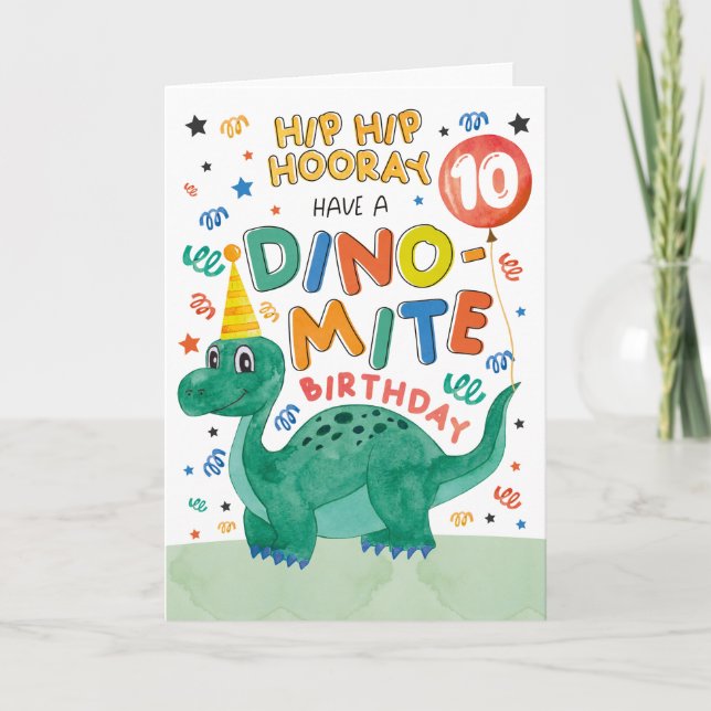Carte d'anniversaire du 10e dinosaure | Dinosaure  (Devant)