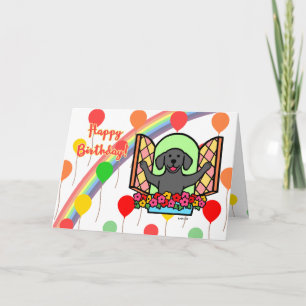 Carte d'anniversaire du ballon noir du Labrador (f