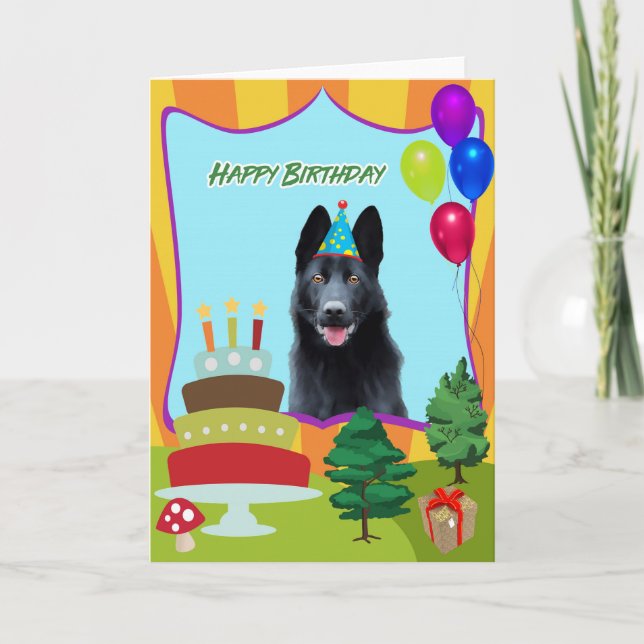 Carte d'anniversaire du berger allemand noir (Devant)