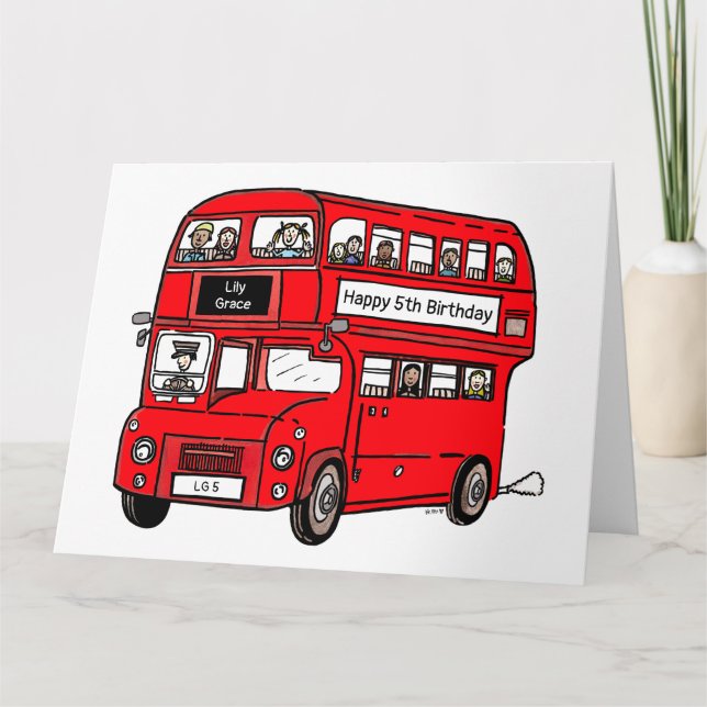 Carte d'anniversaire du bus à impériale rouge de L (Devant)