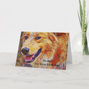 Carte d'anniversaire du chien souriant doux