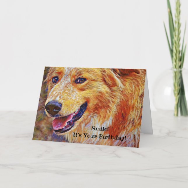 Carte d'anniversaire du chien souriant doux (Devant)