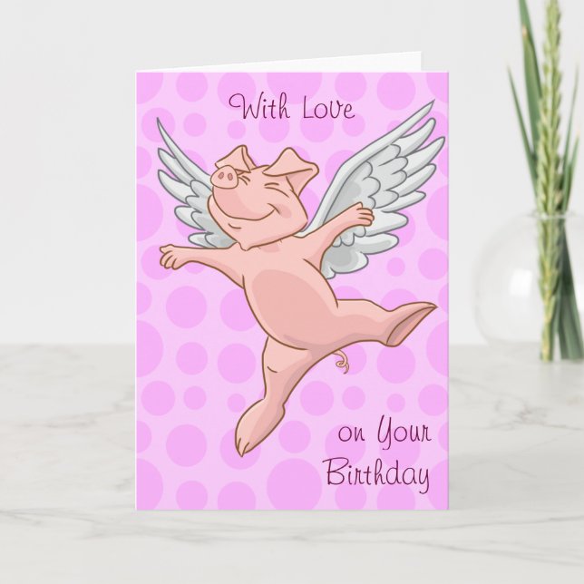 Carte d'anniversaire du cochon volant mignonne (Devant)