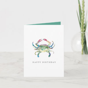 Carte d'anniversaire du crabe bleu aquarelle