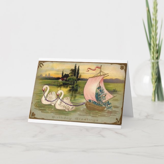 Carte d'anniversaire du cygne vintage (Devant)