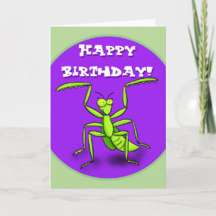 Carte d'anniversaire du dessin animé mante en priè