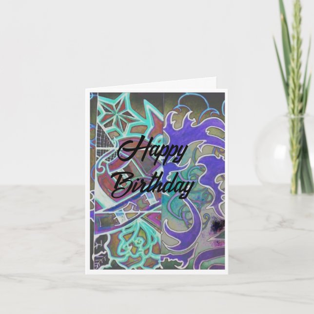 Carte d'anniversaire du dragon bleu et noir (Devant)