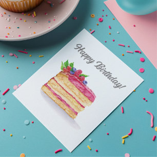 Carte d'anniversaire du gâteau de framboise aquare