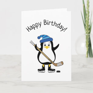 Carte d'anniversaire du manchot de hockey