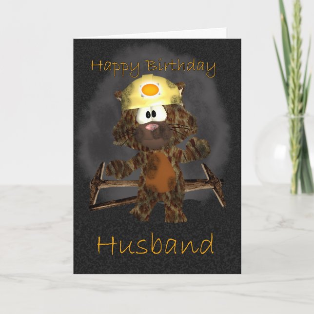 Carte d'anniversaire du mari - Charbon Miner Chat (Devant)
