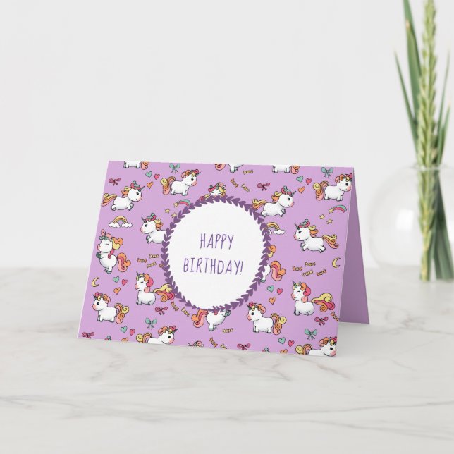 Carte d'anniversaire du motif de la licorne pastel (Devant)