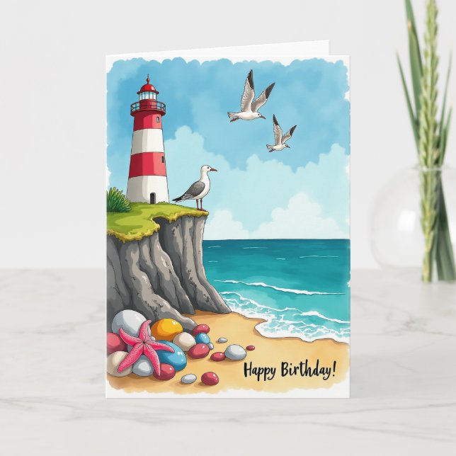 Carte d'anniversaire du phare côtier (Devant)