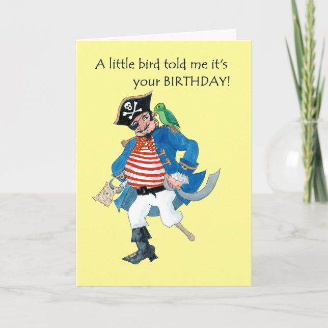 Carte d'anniversaire du pirate et du perroquet (Devant)