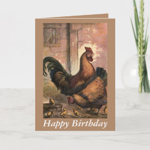 Carte d'anniversaire du Rooster rouge, du Hen et d