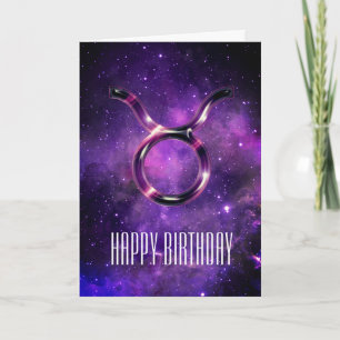 Carte d'anniversaire du Taurus de l'espace pourpre
