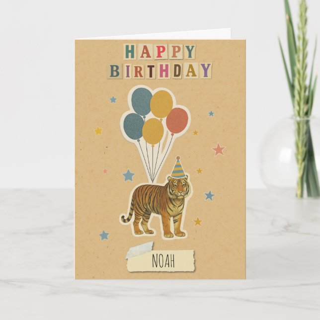Carte d'anniversaire du tigre - Nom personnalisé (Devant)