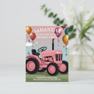 Carte d'anniversaire du Tracteur rose mignonne