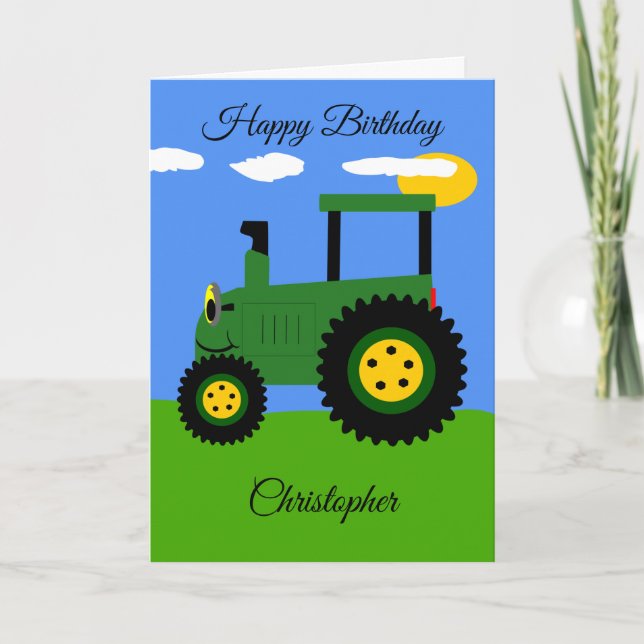 Carte d'anniversaire du tracteur vert (Devant)