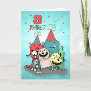 Carte d'anniversaire du troisième monstre coloré d