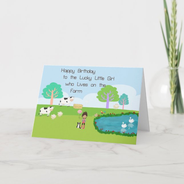 Carte d'anniversaire d'un enfant agricole féminin. (Devant)