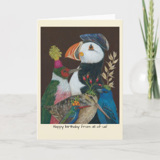 Carte d'anniversaire d'un groupe d'oiseaux de notr