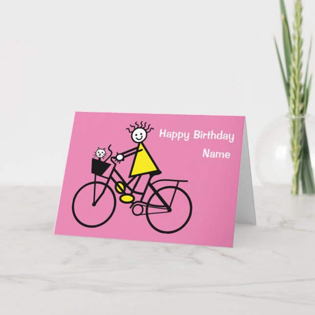 Carte d'anniversaire d'une fille mignonne à vélo a (Devant)