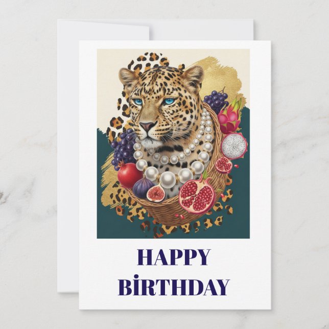 Carte d'anniversaire Éclectique Léopard avec Perle (Devant)