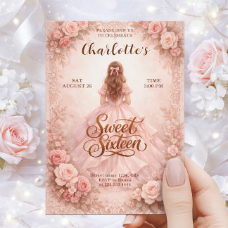 Carte d'anniversaire Elégante Blush pour les Seize